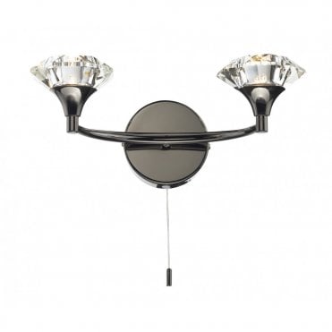 LUTHER - Black Chrome and Crystal Glass Double Wall Light , Switched