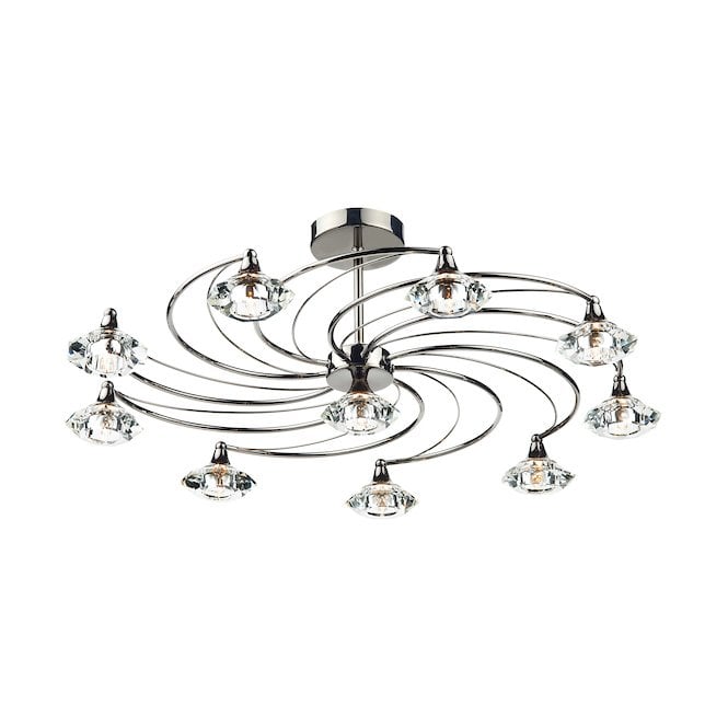 LUTHER - Black Chrome and Crystal Glass Semi Flush Ceiling Ceiling Light 10 Light