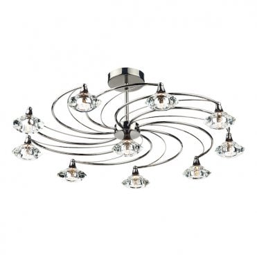Black Chrome And Crystal Glass Semi Flush Ceiling Ceiling Light 10 Light