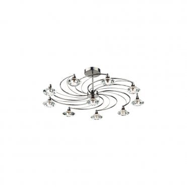 LUTHER - Black Chrome and Crystal Glass Semi Flush Ceiling Ceiling Light 10 Light