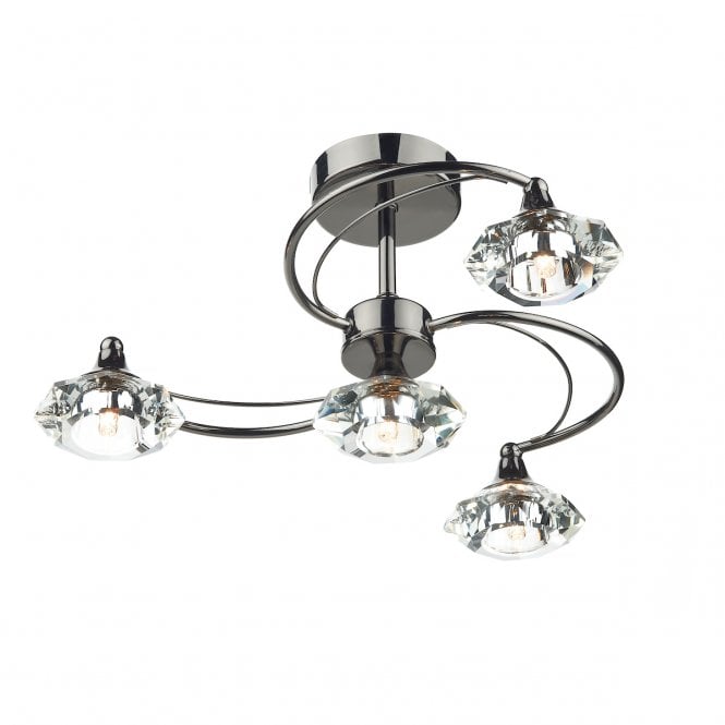 LUTHER - Black Chrome and Crystal Glass Semi Flush Ceiling Ceiling Light