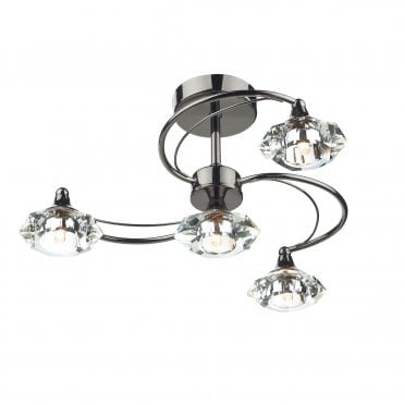Black Chrome And Crystal Glass Semi Flush Ceiling Ceiling Light