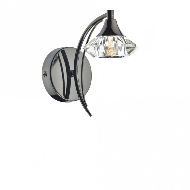 LUTHER - Black Chrome and Crystal Glass Single Wall Light , Switched
