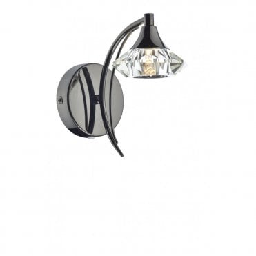 LUTHER - Black Chrome and Crystal Glass Single Wall Light , Switched