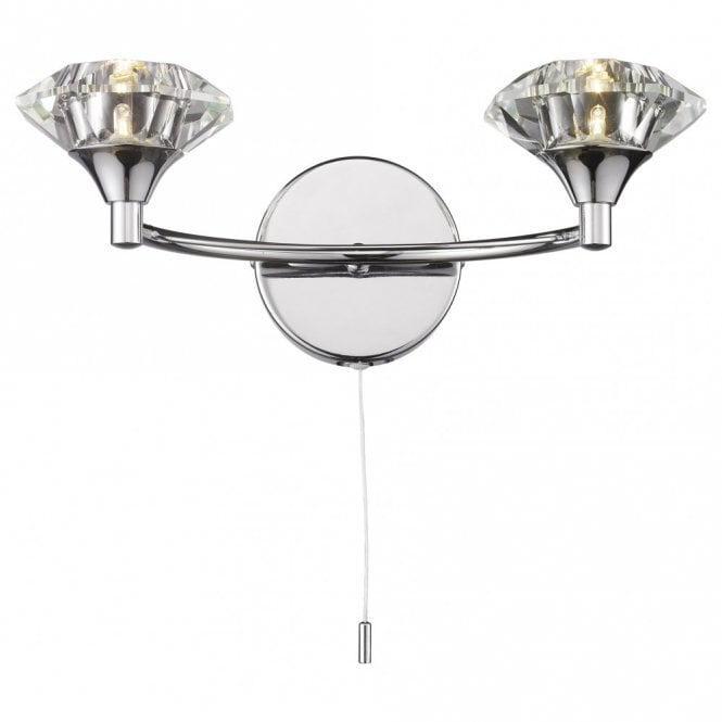LUTHER - Polished Chrome and Crystal Glass Double Wall Light , Switched