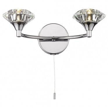 LUTHER - Polished Chrome and Crystal Glass Double Wall Light , Switched