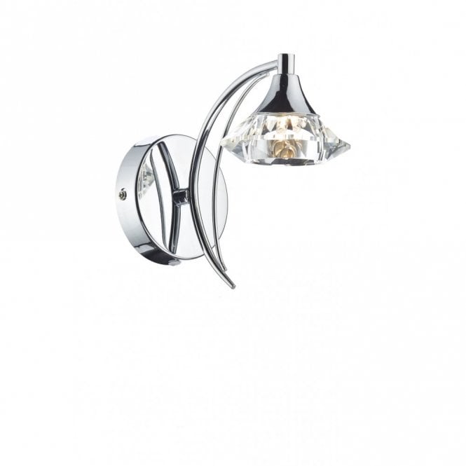 LUTHER - Polished Chrome and Crystal Glass Single Wall Light , Switched