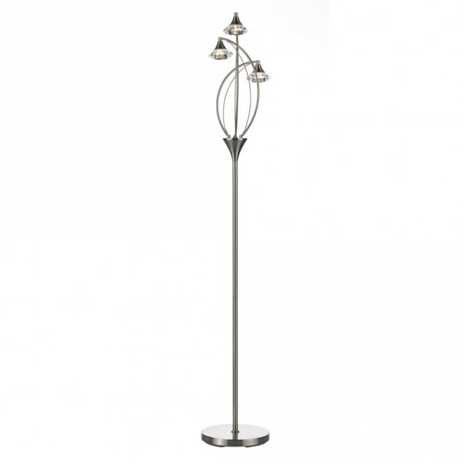 LUTHER - Satin Chrome 3 Light Floor Lamp With Crystal Glass Shades