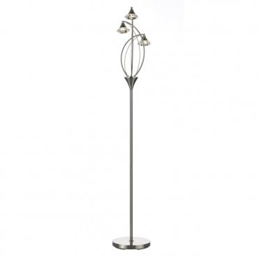 LUTHER - Satin Chrome 3 Light Floor Lamp With Crystal Glass Shades