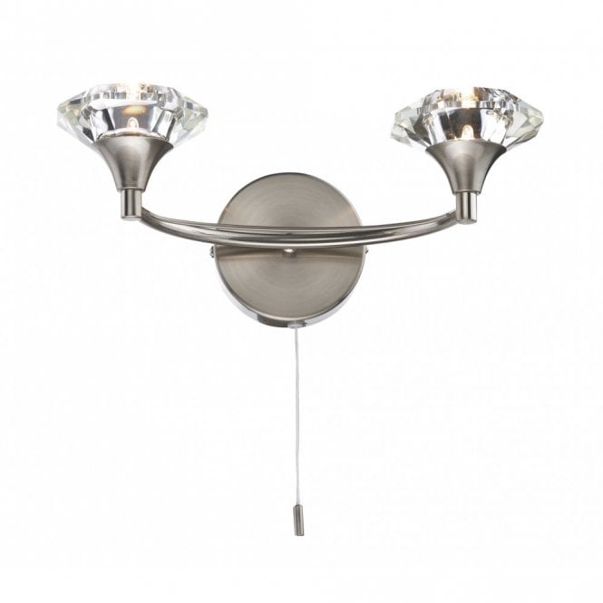 LUTHER - Satin Chrome and Crystal Glass Double Wall Light , Switched