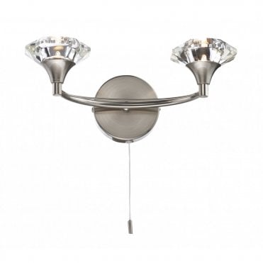 LUTHER - Satin Chrome and Crystal Glass Double Wall Light , Switched