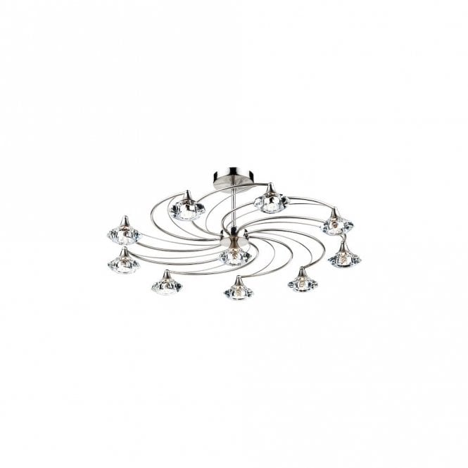 LUTHER - Satin Chrome and Crystal Glass Semi Flush Ceiling Ceiling Light 10 Light