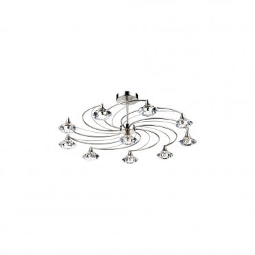 LUTHER - Satin Chrome and Crystal Glass Semi Flush Ceiling Ceiling Light 10 Light