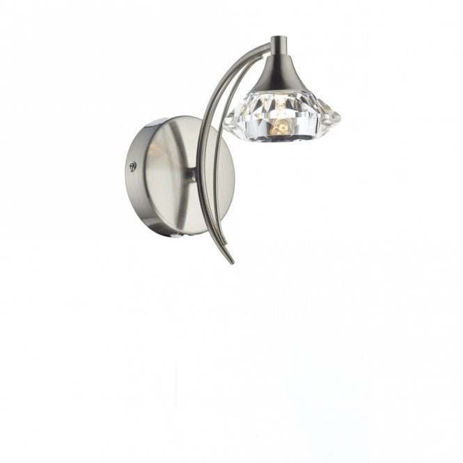 LUTHER - Satin Chrome and Crystal Glass Single Wall Light , Switched