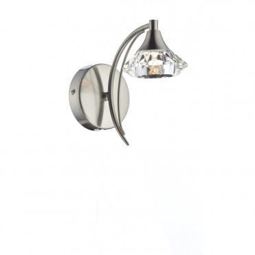 LUTHER - Satin Chrome and Crystal Glass Single Wall Light , Switched