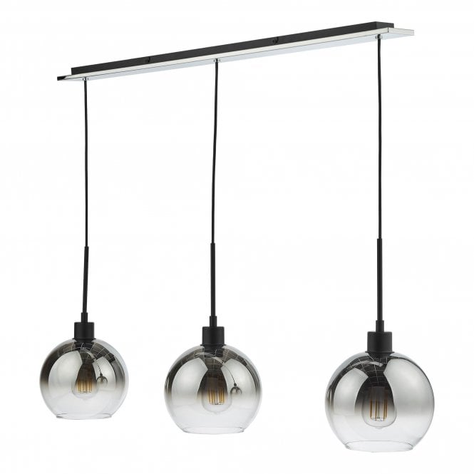 Lycia 3 Light Bar Pendant - Matte Black with Ombre Smoked Glass Shades