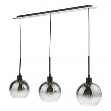 3 light bar pendant in matte black with Ombre smoked glass