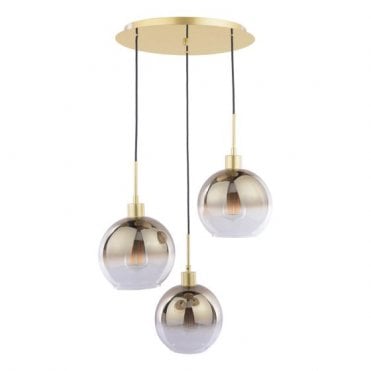 Lycia 3 Light Cluster Ceiling Pendant - Satin Gold with Gold Ombre Glass Shades
