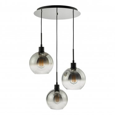 3 Light Cluster Ceiling Pendant in Matt Black with Smoked Ombre Glass