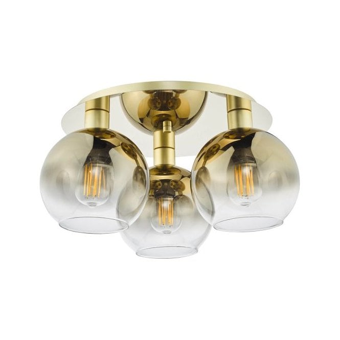 Lycia 3 Light Flush Ceiling Light - Satin Gold with Gold Ombre Glass Shades