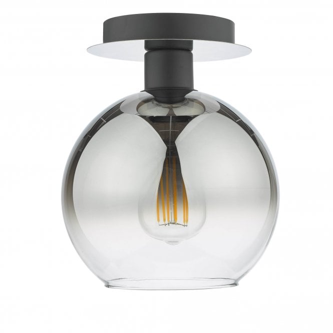 Lycia Semi-Flush Ceiling Light - Matte Black with Ombre Smoked Glass Shade
