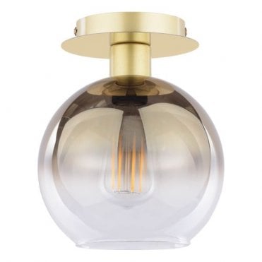 Lycia Semi-Flush Ceiling Light - Satin Gold with Gold Ombre Glass Shade