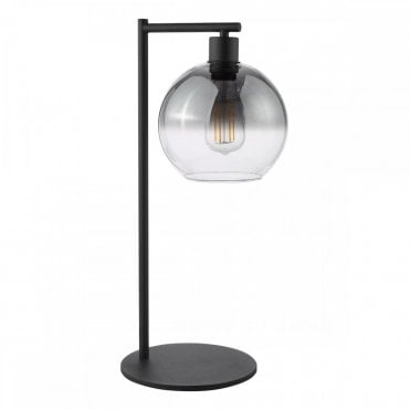 black table lamp with smoked glass shade