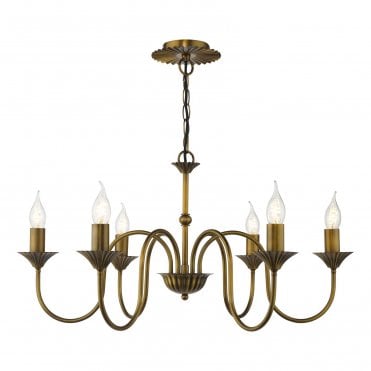 a bronze chandelier style pendant with candle style bulbs