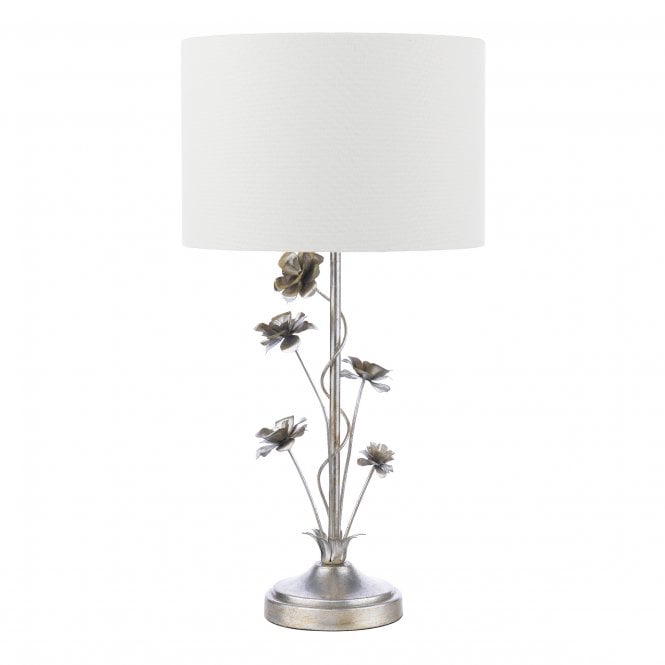 Lyndale Table Lamp - Distressed Silver Leaf with Linen Drum Shade