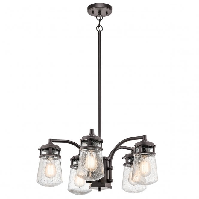 LYNDON 5 Light Exterior Chandelier Dark Bronze Seeded Glass Shades