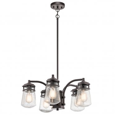 5 Light Exterior Chandelier Dark Bronze Seeded Glass Shades