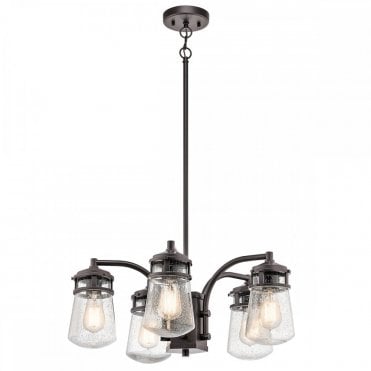 LYNDON 5 Light Exterior Chandelier Dark Bronze Seeded Glass Shades