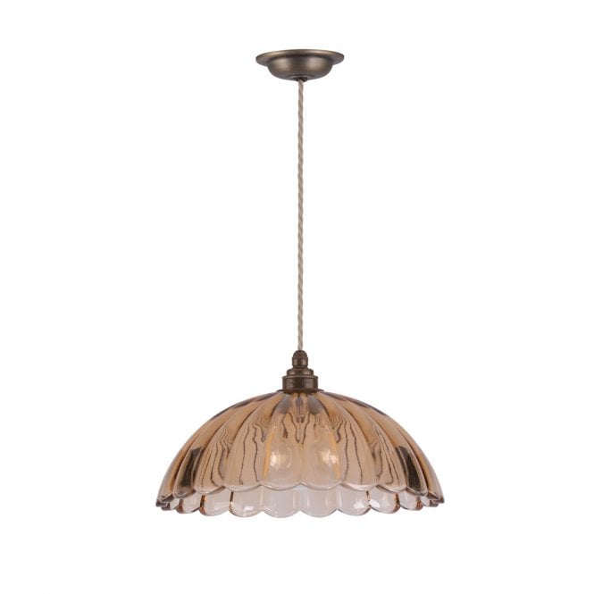 Mabel Ceiling Pendant - Antique Brass and Amber Ribbed Glass
