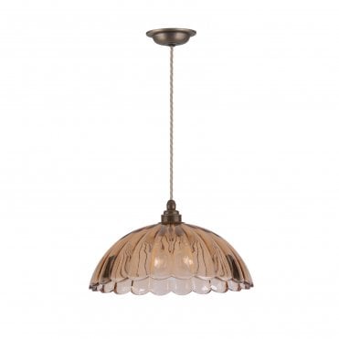 Mabel Ceiling Pendant - Antique Brass and Amber Ribbed Glass