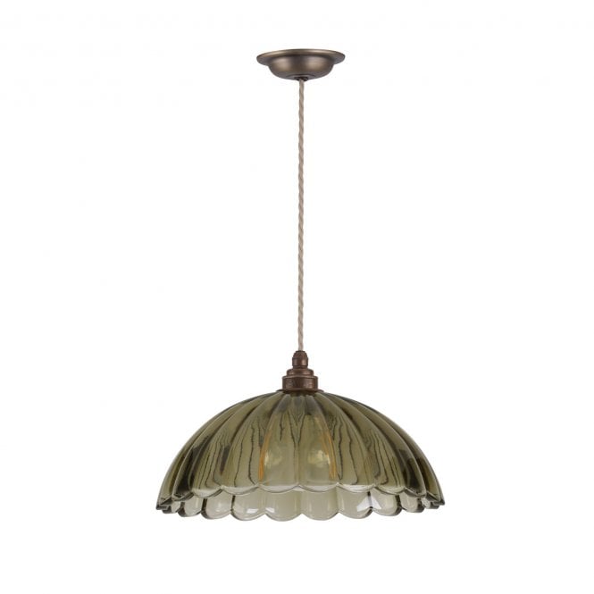 Mabel Ceiling Pendant - Antique Brass and Green Ribbed Glass