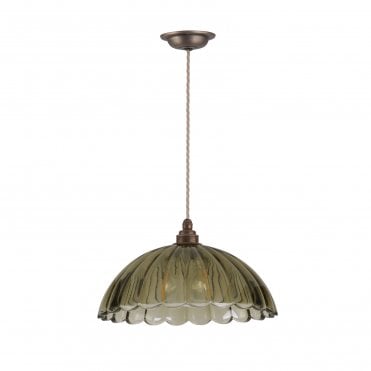 Mabel Ceiling Pendant - Antique Brass and Green Ribbed Glass