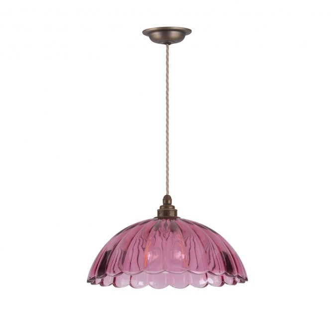Mabel Ceiling Pendant - Antique Brass and Pink Ribbed Glass