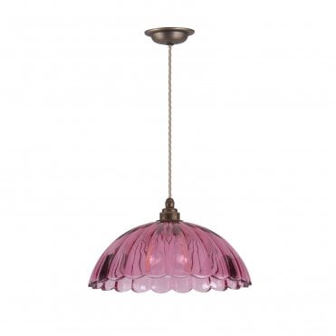 Mabel Ceiling Pendant - Antique Brass and Pink Ribbed Glass