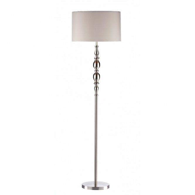 MADRID - Satin Chrome Floor Lamp and White Faux Silk Shade