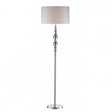 MADRID - Satin Chrome Floor Lamp and White Faux Silk Shade