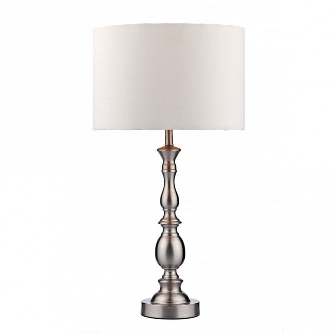 MADRID - Satin Chrome Table Lamp and White Faux Silk Shade