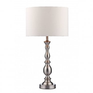 MADRID - Satin Chrome Table Lamp and White Faux Silk Shade