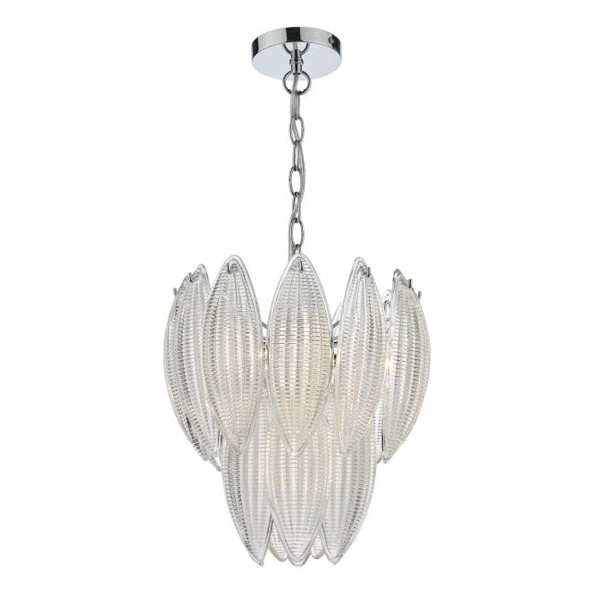 MAEVE 6 Light Pendant Polished Chrome Textured Glass
