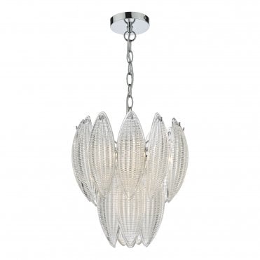 6 light ceiling pendant in chrome and textured glass