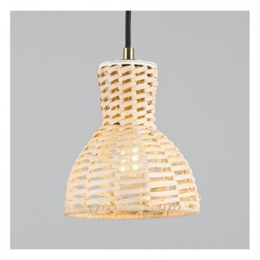 MALTA Small Rattan Woven Ceiling Pendant with Polished Brass Fittings