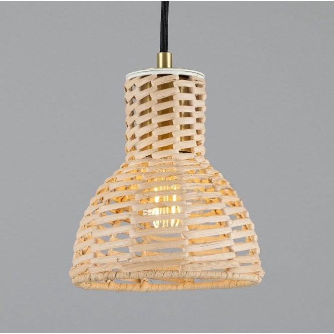 MALTA Small Rattan Woven Ceiling Pendant with Satin Brass Fittings