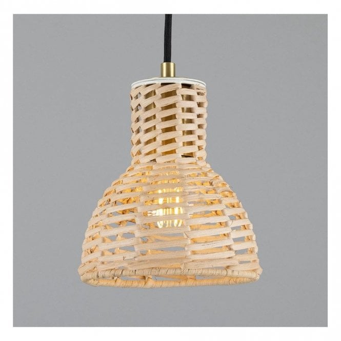 MALTA Small Rattan Woven Ceiling Pendant with Satin Brass Fittings