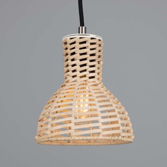 MALTA Small Woven Rattan Ceiling Pendant with Antique Silver Fitting
