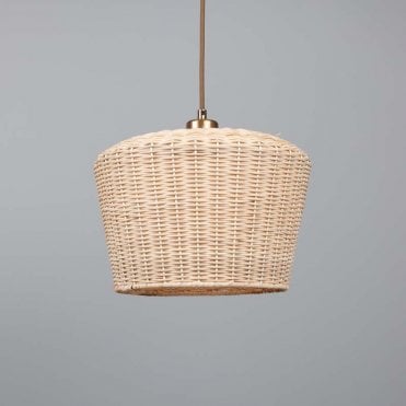 Large rattan ceiling light with antique brass fittings