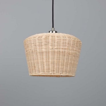 large rattan ceiling light with antique silver fittings